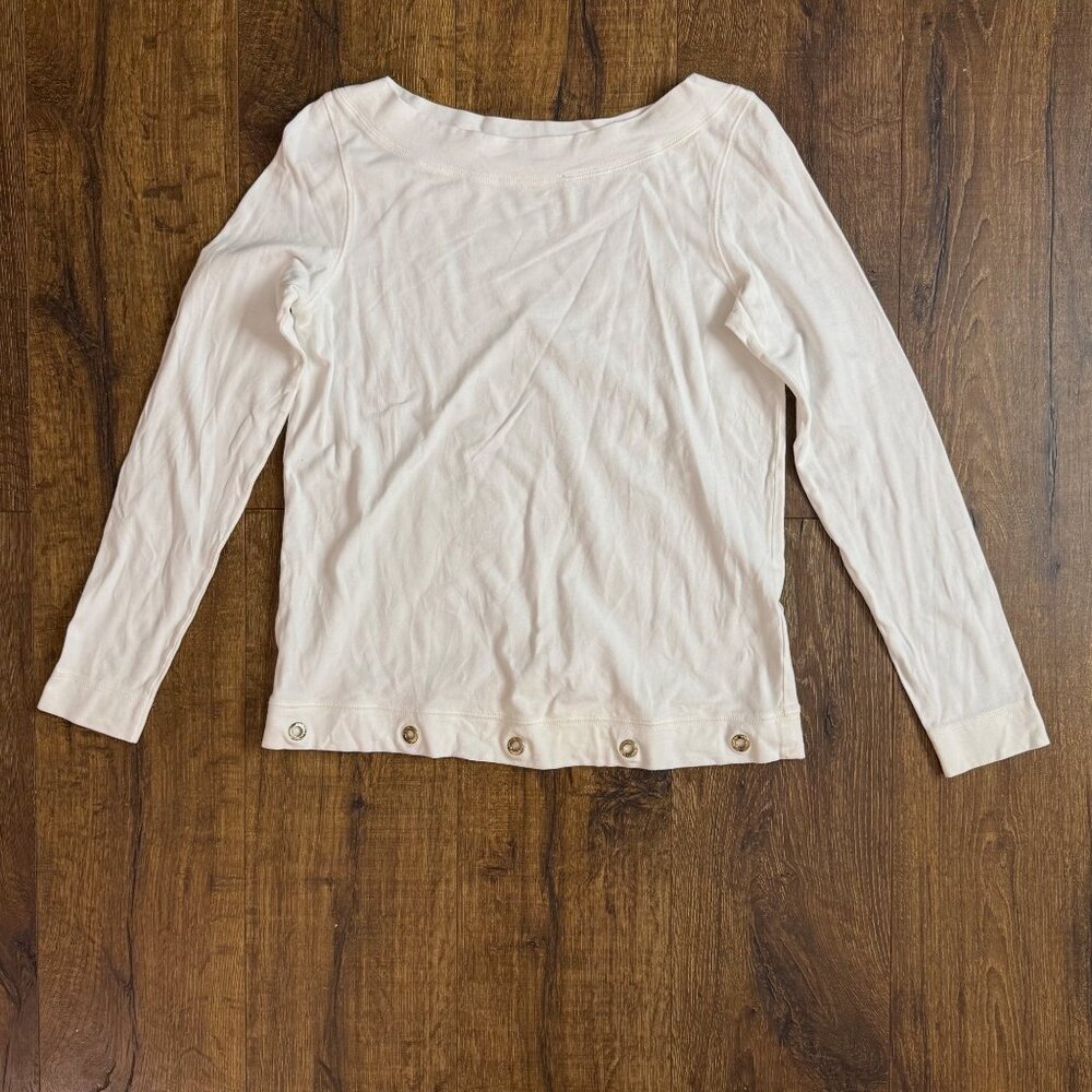 Lilly Pulitzer Long-Sleeve White Boatneck Tee with Grommets at Hem Size S